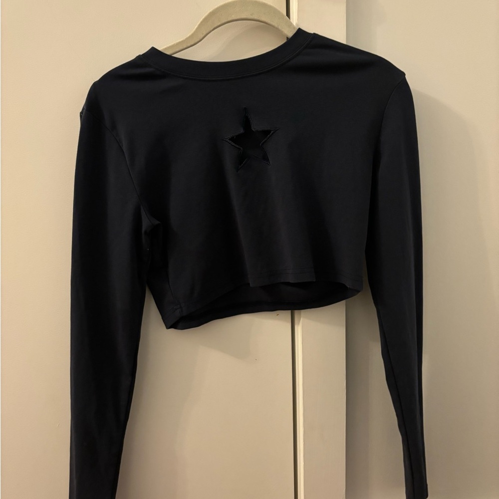 Edikted navy blue crop top with star cutout